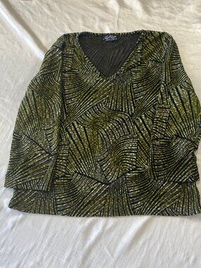 VTG Russell Kemp New York Petite Geometric Metallic Blouse